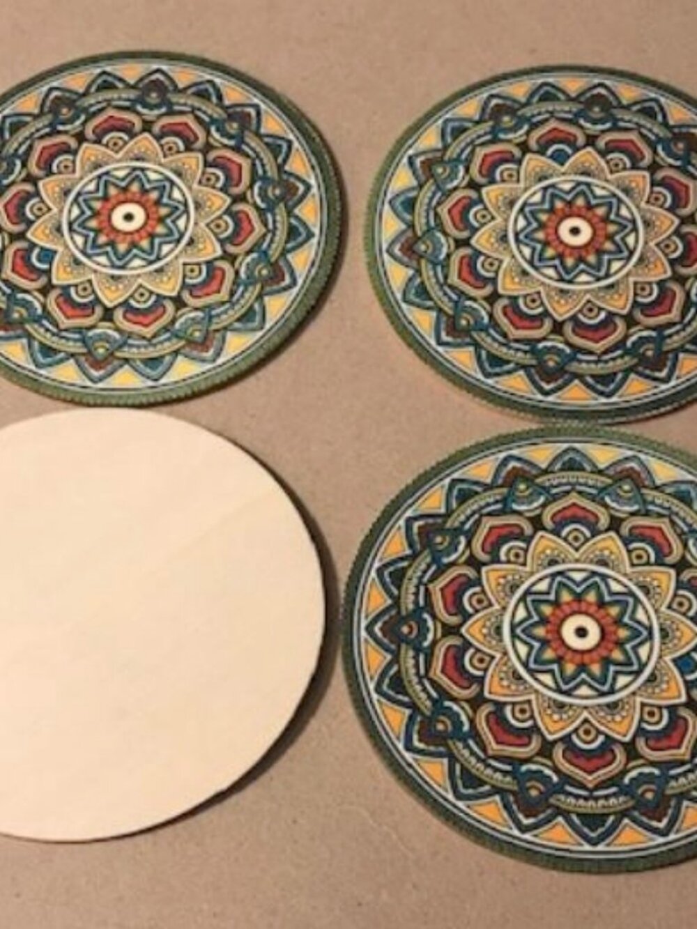 Wooden 4 pc Mandala Coaster Set Lotus Geometric Pattern India 101